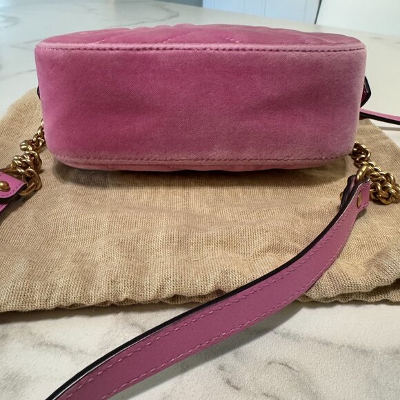 RARE Gucci Pink Velvet Marquise Crystal Mini GG Marmont Shoulder Bag - Picture 8 of 16